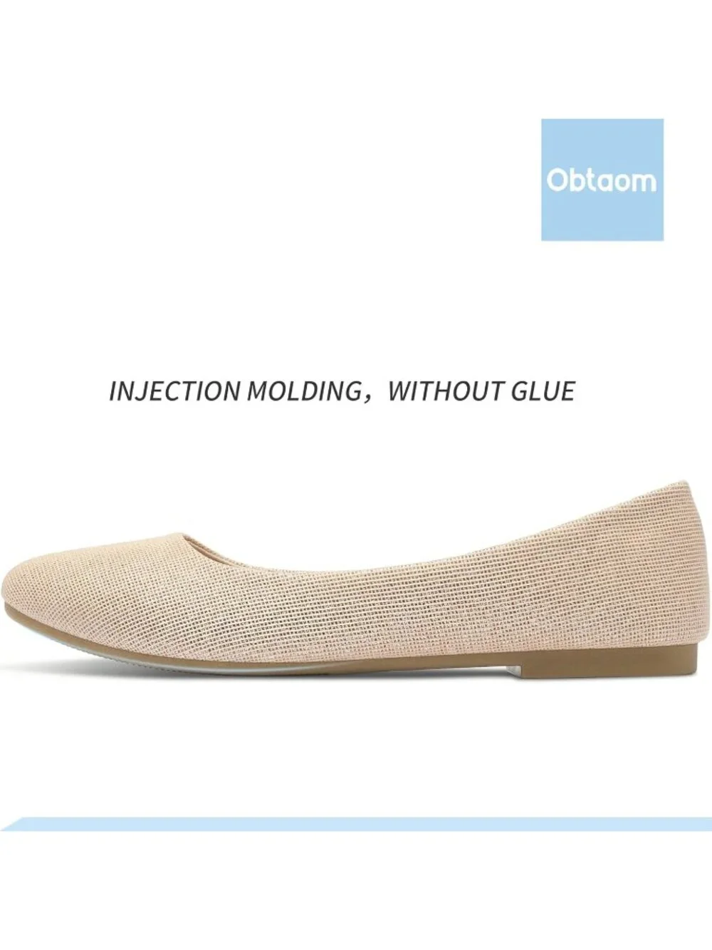 Women's Beige Textile Round Toe Flat Shoes Slip on Dress Comfortable